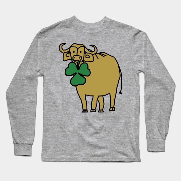 St Patricks Day Ox with Shamrock Long Sleeve T-Shirt by ellenhenryart